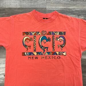 Vintage 90s New Mexico Native American Kokopelli Coral Mens L 3D Paint‎ T-Shirt